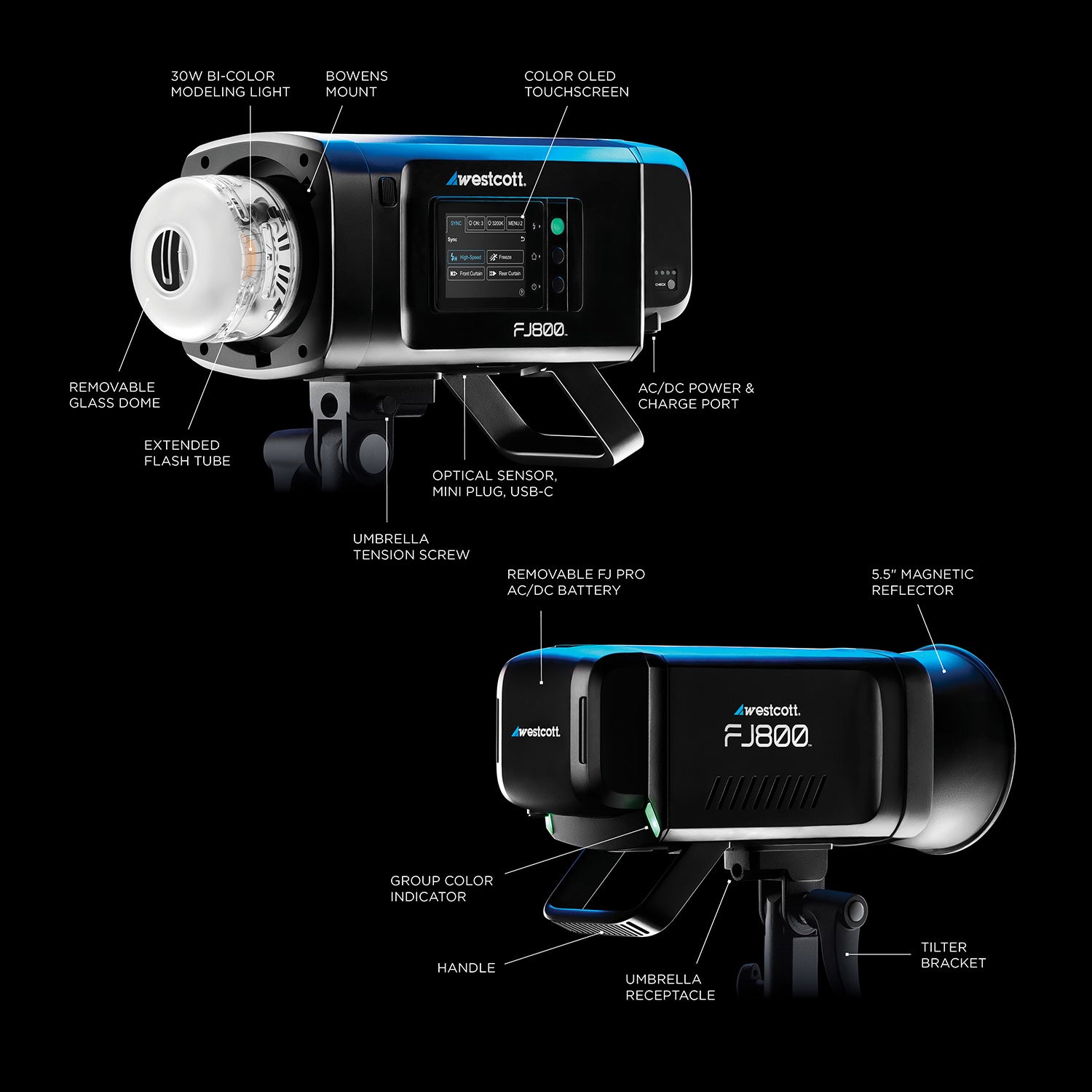 FJ800 Touchscreen Strobe with FJ Pro AC/DC Battery (800Ws)