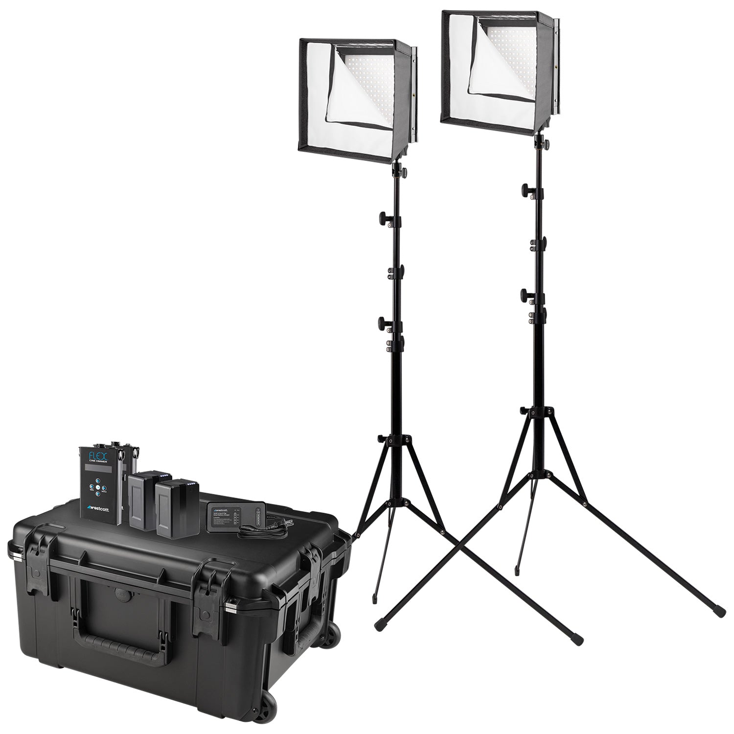 Flex Cine Bi-Color LED 2-Light Travel Kit with Mini V-Mount Batteries (1' x 1')