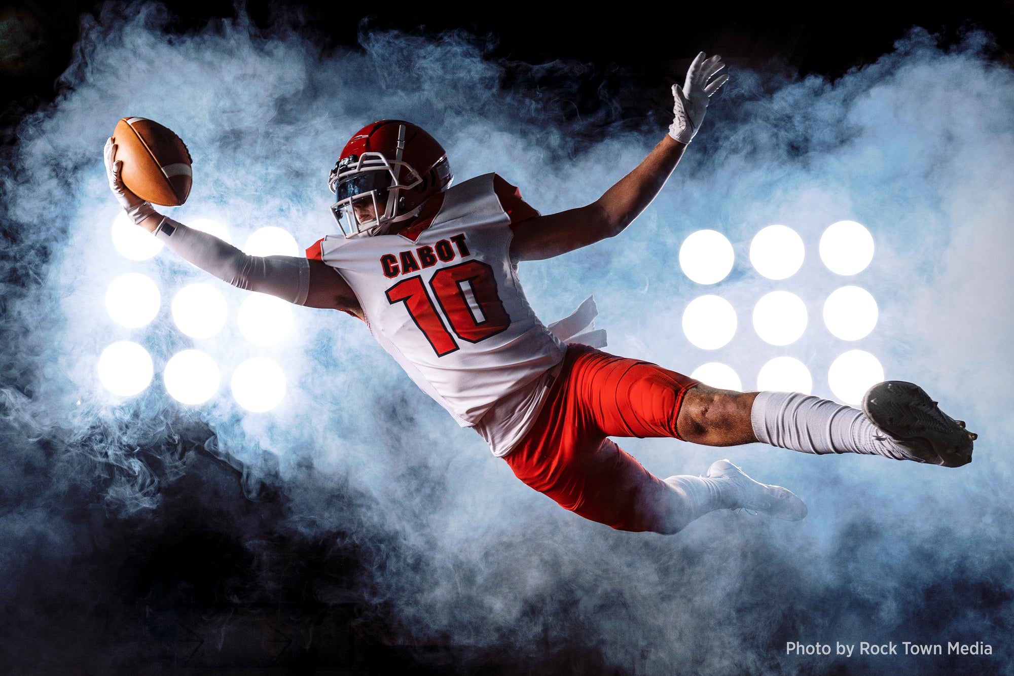 Football portrait using two Pro Light Mods 3x3 by Rock Town Media.