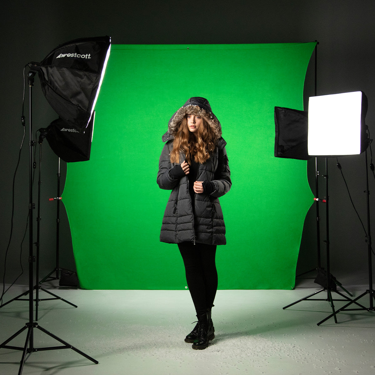 Studio Portrait for Composite Using 9' x 10' Wrinkle-Resistant Green Screen Backdrop