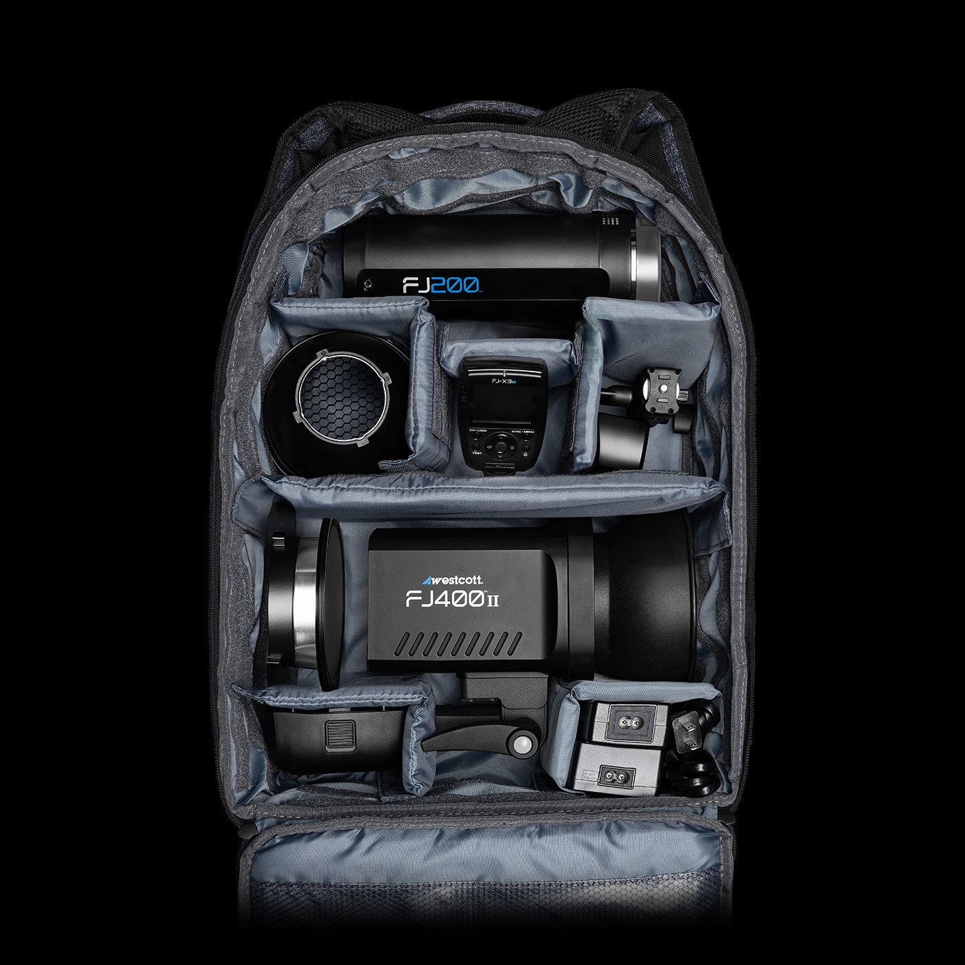 Backpack with FJ Wireless Portable Portrait Kit packed
