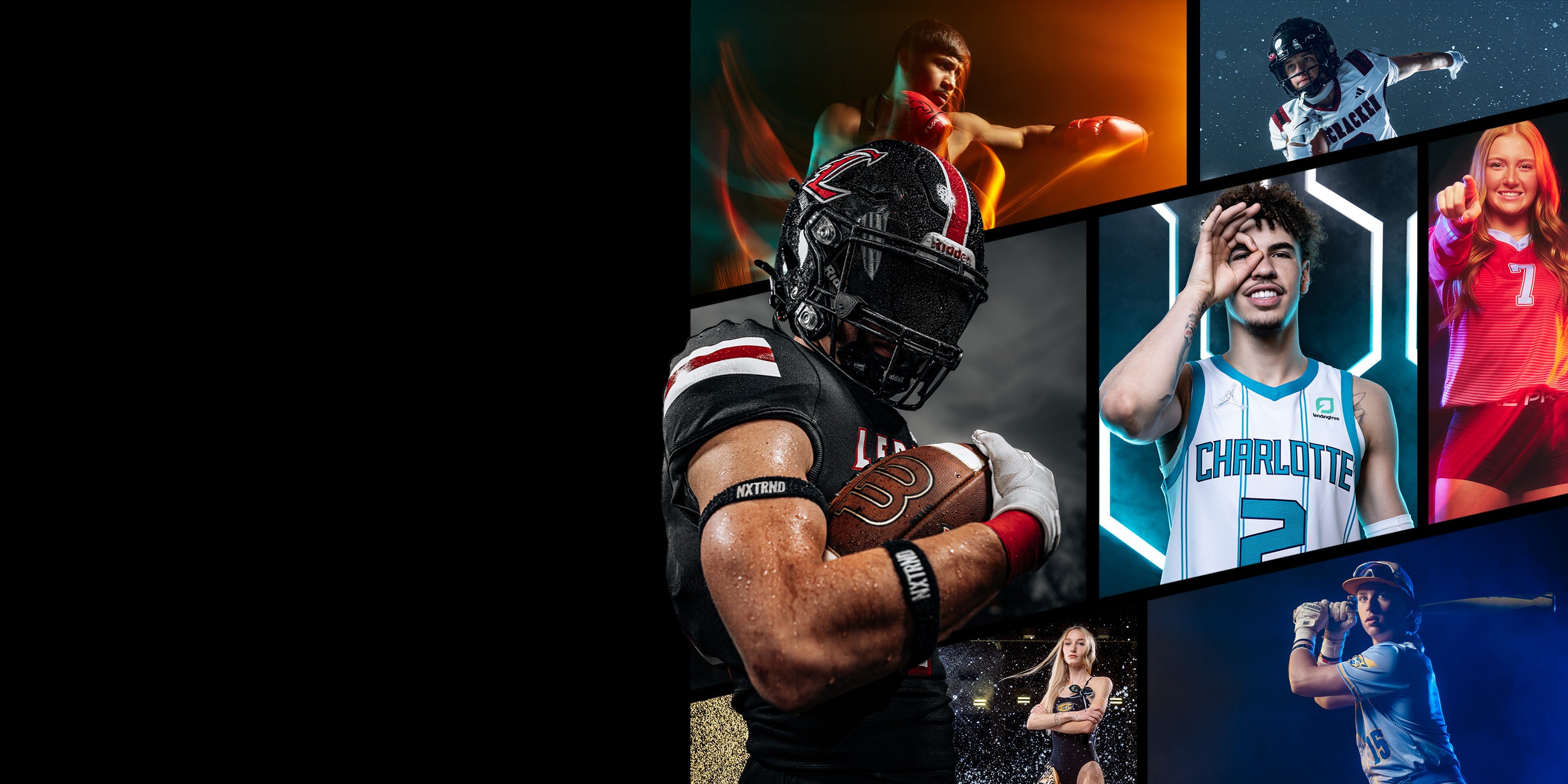 Collage of sports portraits by Jaison Sterling, Brad Deel, Matt Hernandez, and James Quantz Jr