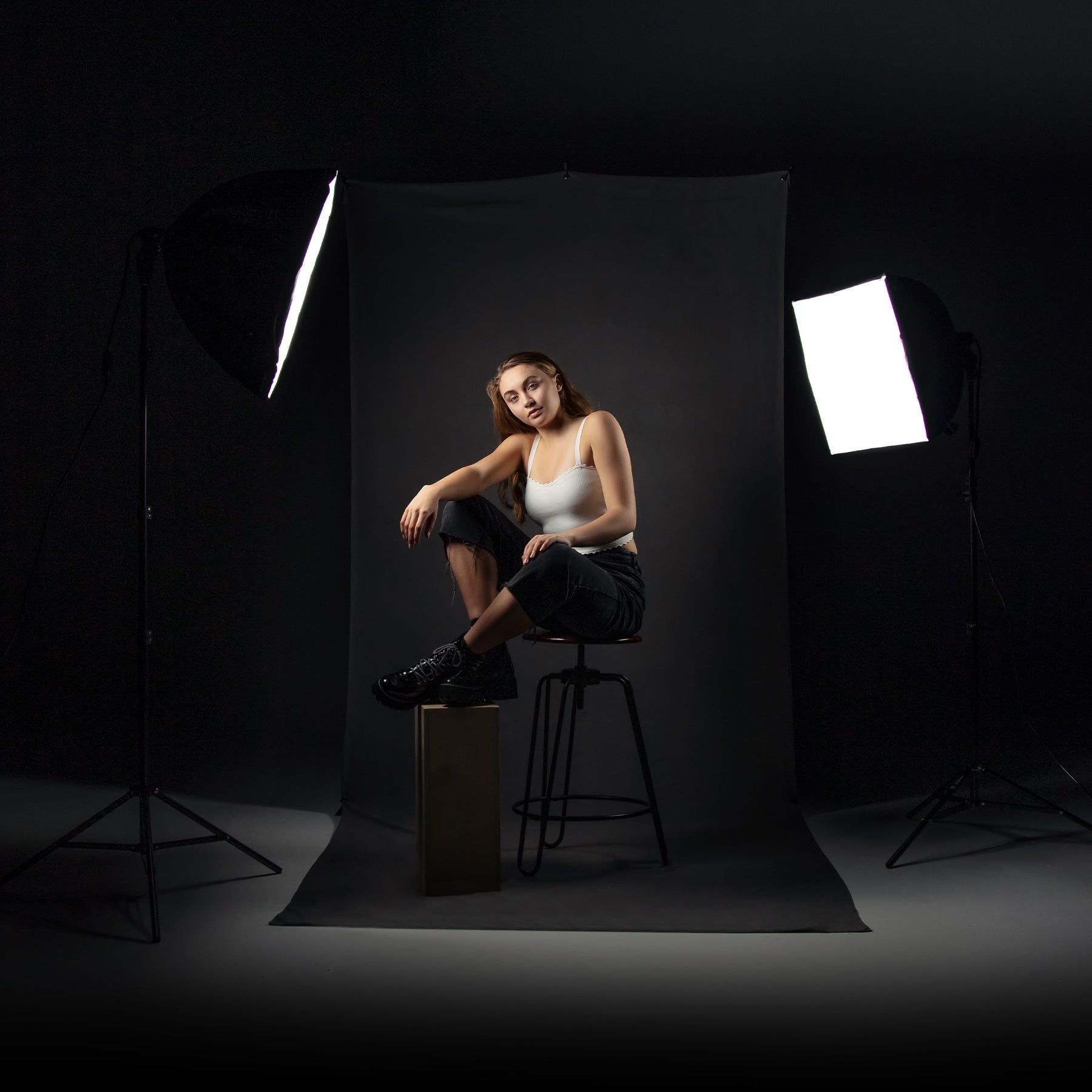 Portrait In Studio Using uLite and X-Drop 5' x 12' Sweep Backdrop