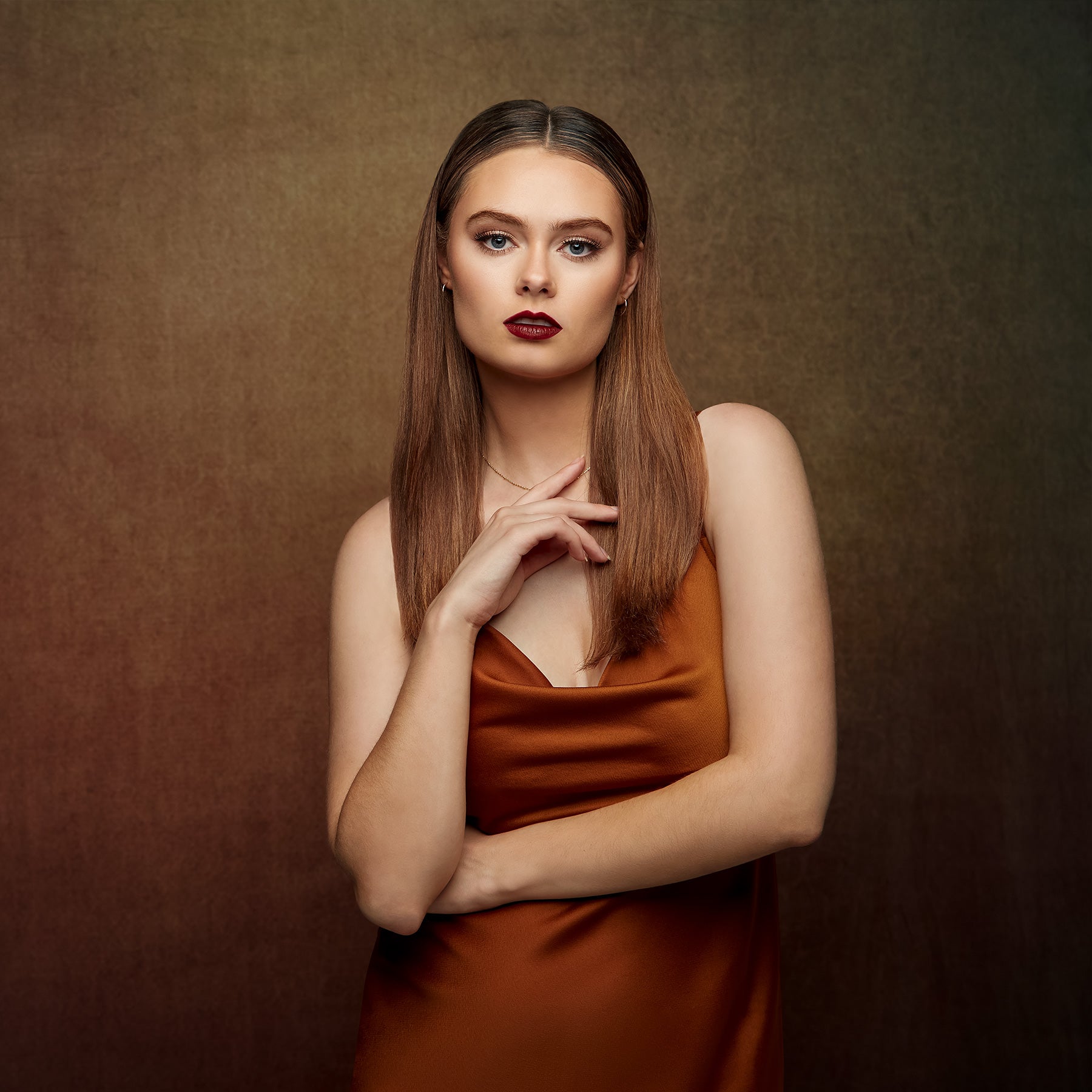Female portrait photo using X-Drop Pro fabric backdrop