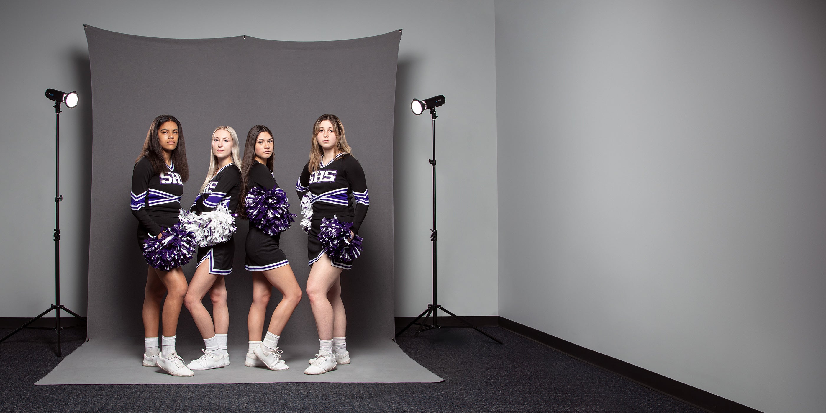 X-Drop Pro 8' x 13' Sweep Photo Backdrop for Cheerleader Group Photo