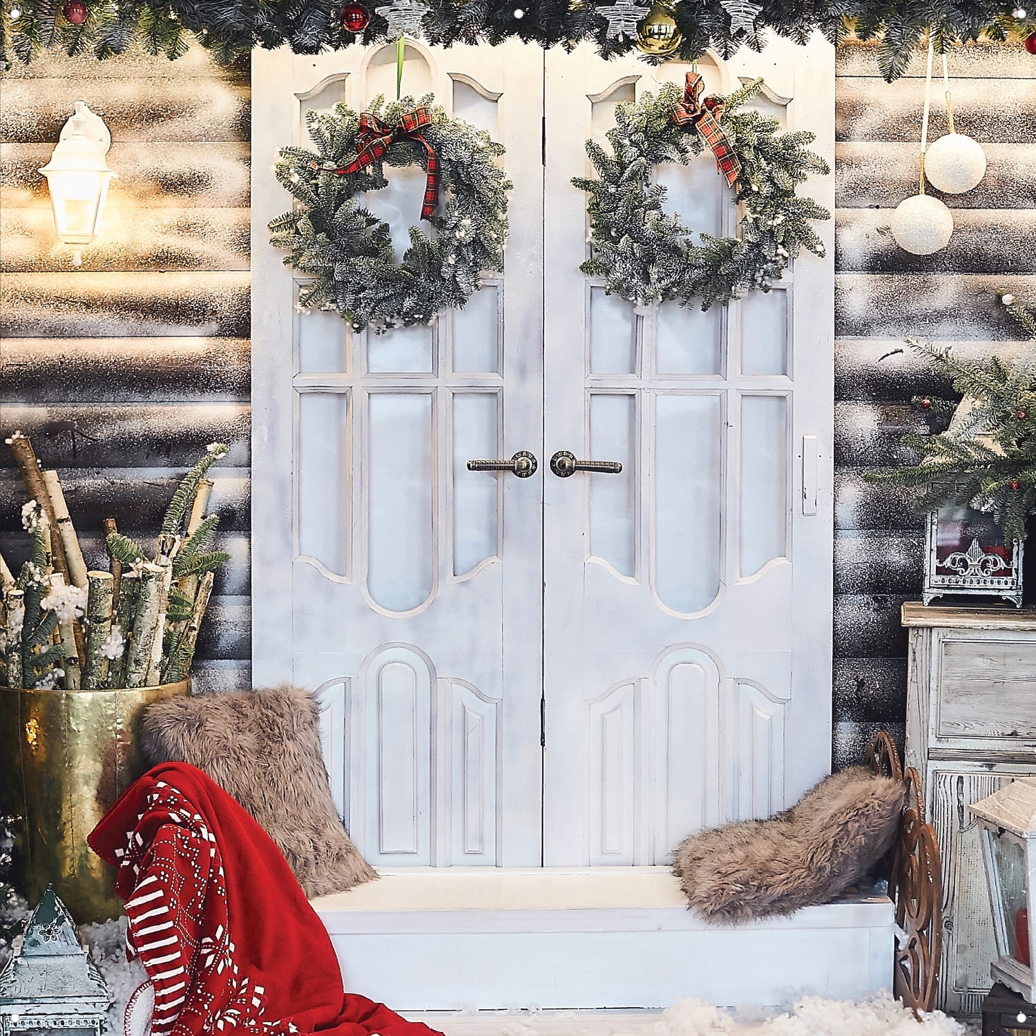 X-Drop Pro Fabric Backdrop - Winter Holiday Wreaths (8' x 8')