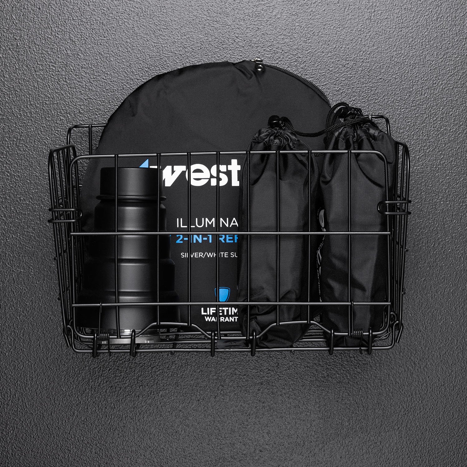 Float Wall Mount Storage Basket with equipment in storage