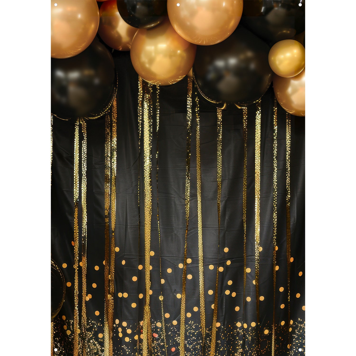X-Drop Canvas Backdrop - Black & Gold Balloons (5' x 7')
