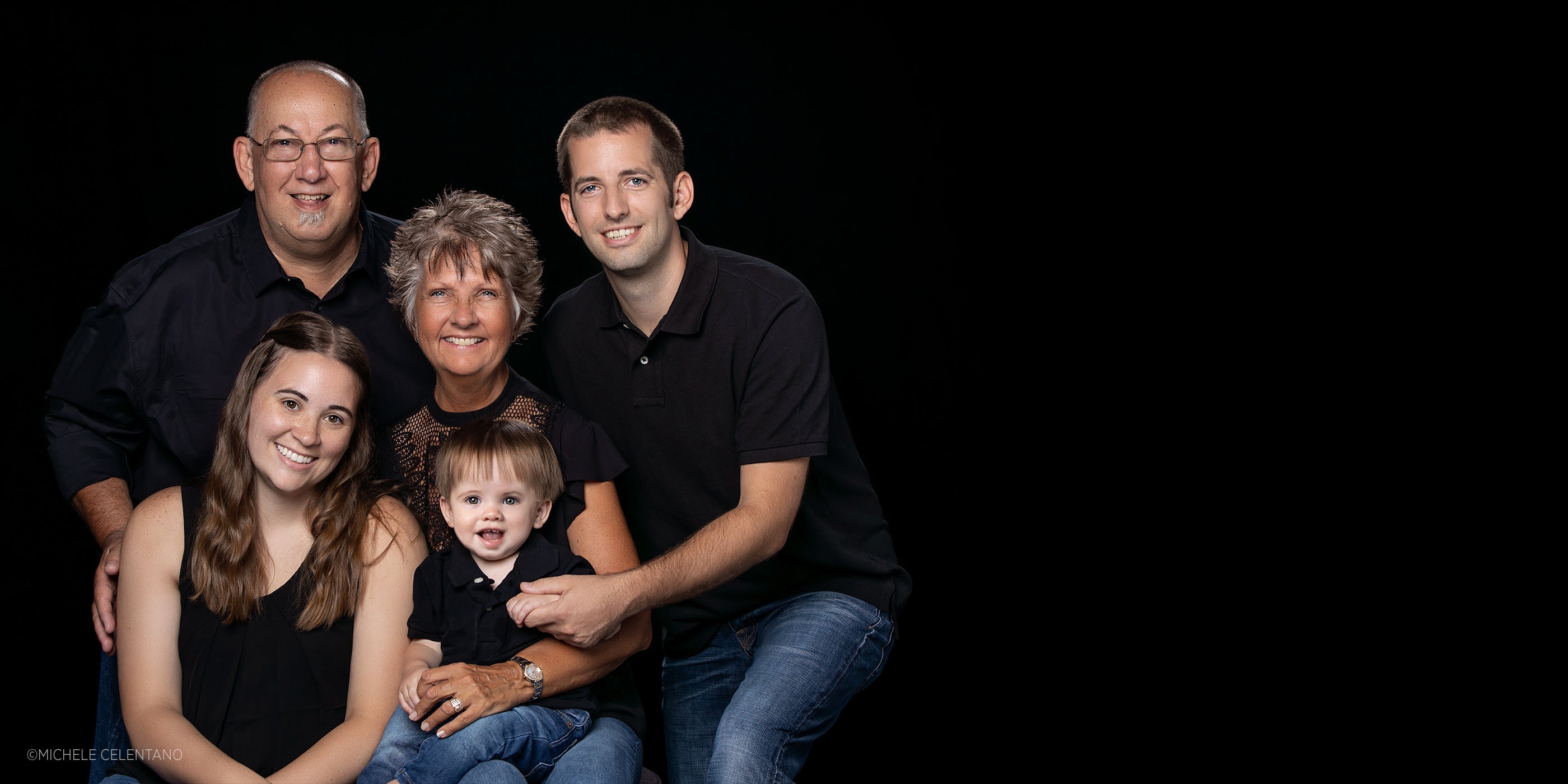 Family Portrait on Black 9' x 20' Wrinkle-Resistant Backdrop