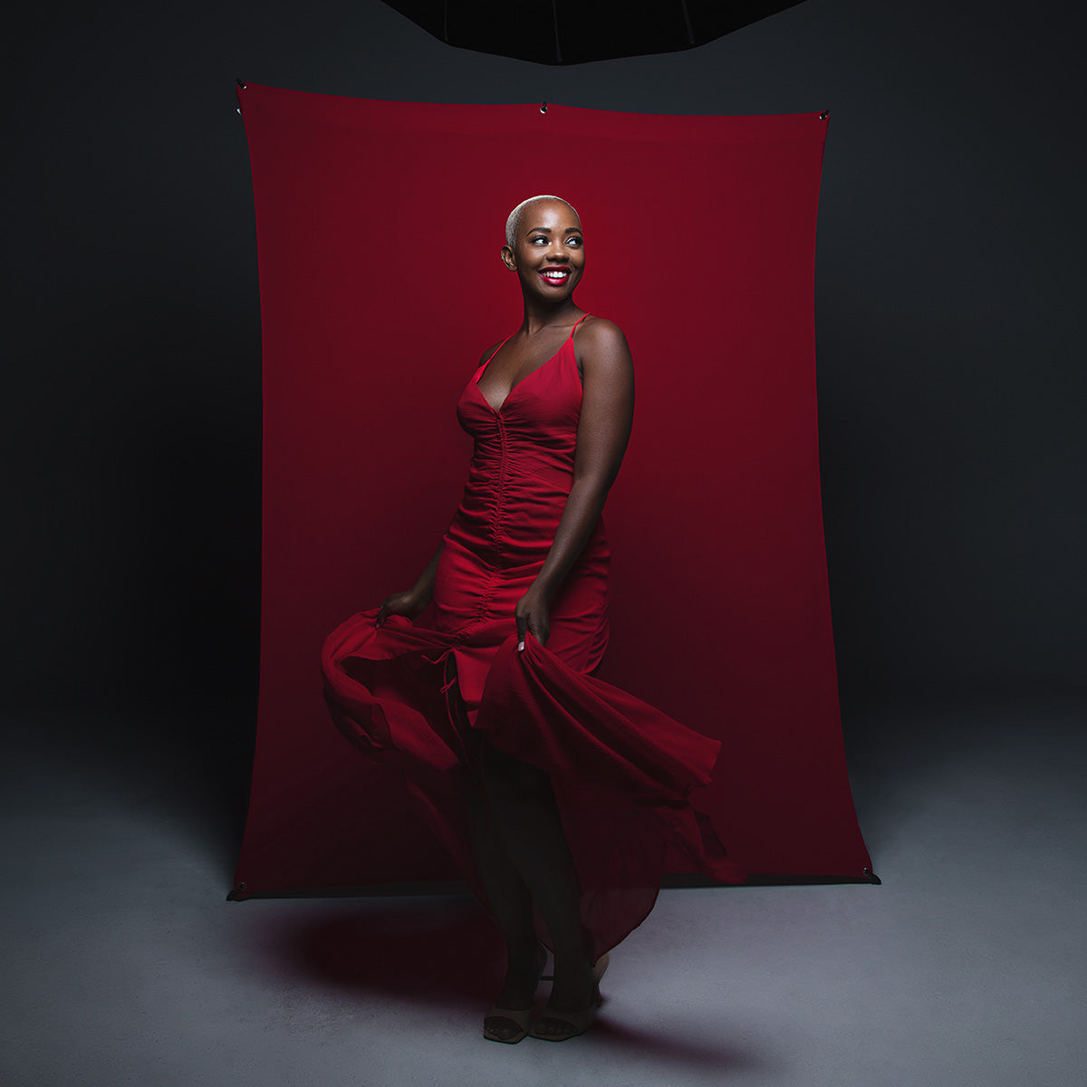 Studio Portrait Using 5' x 7' Scarlet Red X-Drop Backdrop