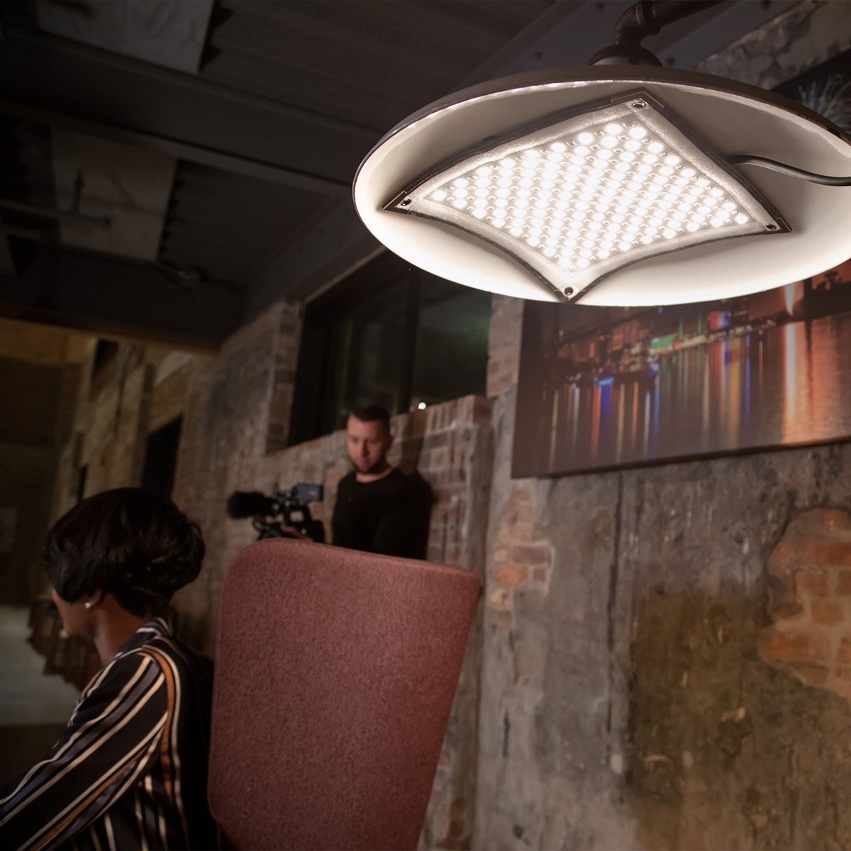 flex led mat with built-in magnets used as practical lamp light for video on-location