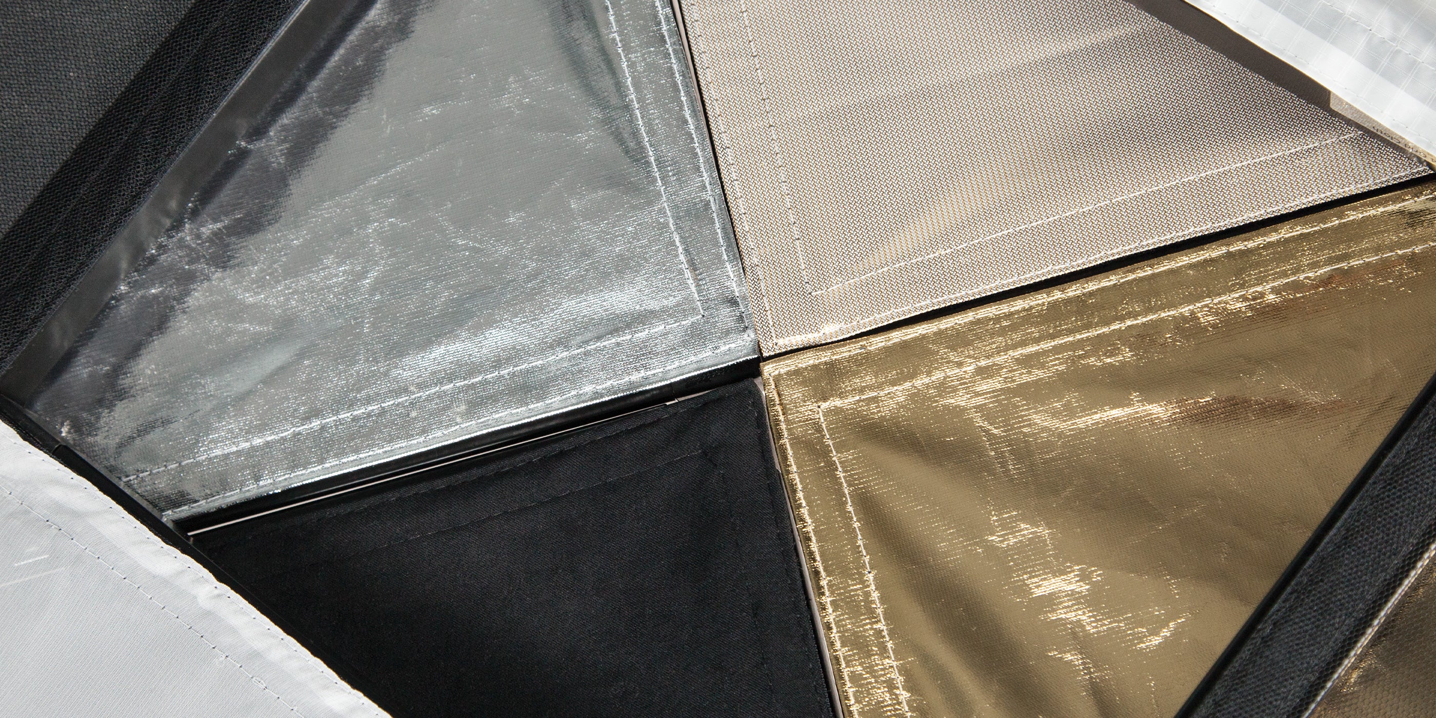 Scrim Jim Cine diffusion reflective silver net and block fabrics