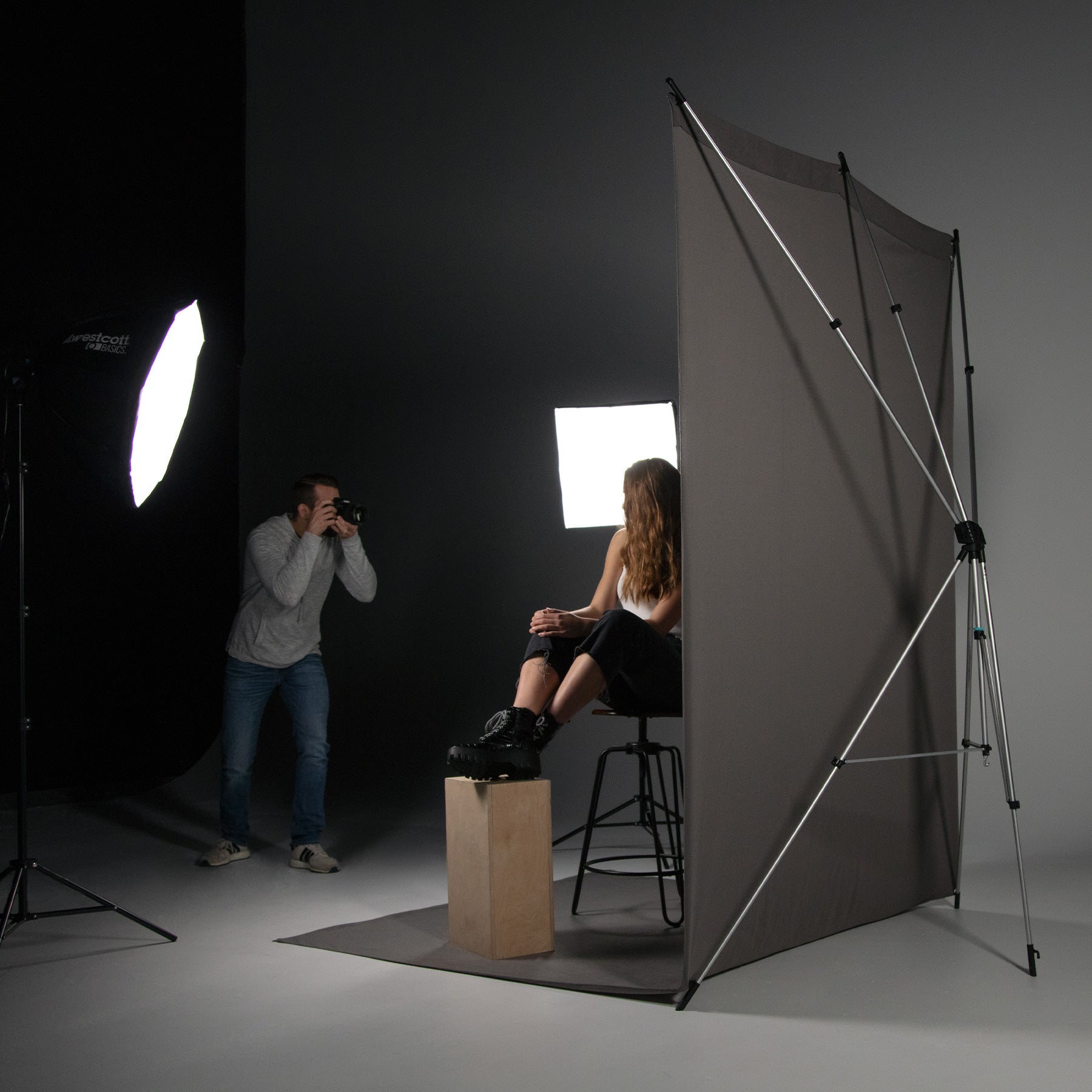 In-studio portrait Using X-Drop Backdrop System and uLites